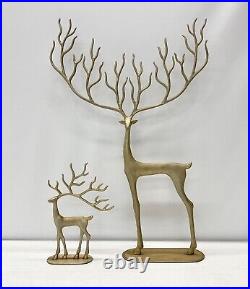 NEW Pottery Barn Sculpted Brass Reindeer SMALL & LARGE Christmas Winter Rustic