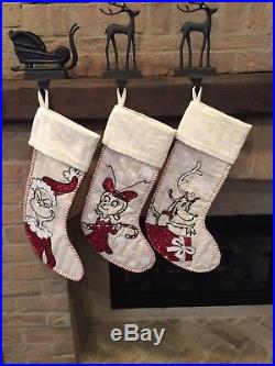 NEW Pottery Barn Teen Sequin Christmas stockings Grinch, Cindy Lou & Max SET 3