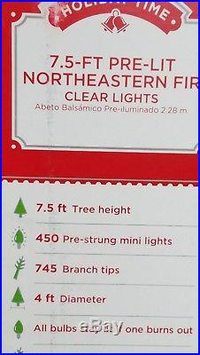 NEW PreLit 7.5 FOOT Northeastern Fir Christmas Tree FLOCKED Clear Lights