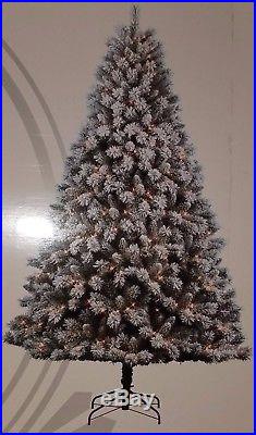 NEW PreLit 7.5 FOOT Snow Country FLOCKED Pine Christmas Tree Clear Lights
