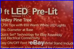 NEW PreLit 9 FT Wesley Pine Spruce Christmas Tree Quick Set White LED 1750 TIPS