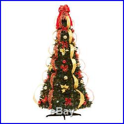 NEW Pre-Lit 6 FT Pop Up Pull Up Artificial CHRISTMAS TREE Pre Decorated