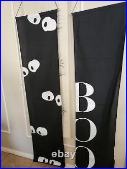 NEW RARE Pottery Barn BOO spooky eyes Halloween hanging cloth banner SET