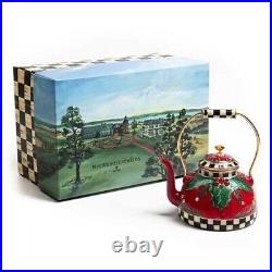 NEW Rare MacKenzie-Childs Glass Christmas Ornament Red Holiday Tea Kettle