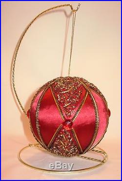 New-stunning Burgundy & Gold Satin/velvet Jeweled Christmas Ball Ornament