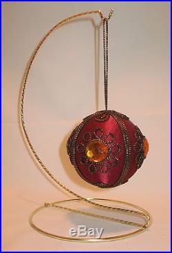 New-stunning Burgundy & Gold Satin/velvet Jeweled Christmas Ball Ornament