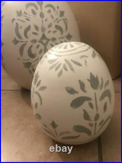 NEW S/2 Pottery barn Chambray Ceramic Painted Easter Eggs Blue White