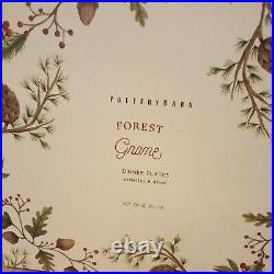 NEW S/4 Pottery Barn Forest Gnome DINNER plate Holiday Christmas Pinecone in BOX