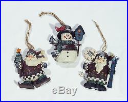 NEW Set of 3 Christmas Tree Ornaments Glittery Snowman & Santa Claus Holiday