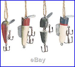 NEW Set of 4 Fishing Lures Christmas Tree Ornaments Wood & Metal burton+BURTON