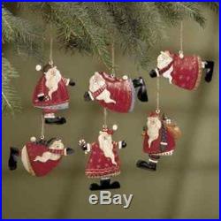 NEW Set of 6 Painted Tin Santa Folk Decoration Christmas Ornaments