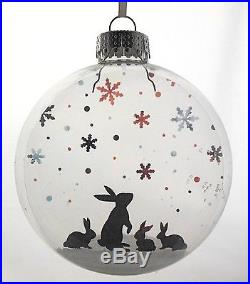 NEW Snow Bunnies Glass Christmas Ornament by Glak Love NIB 80mm Bunny Rabbit