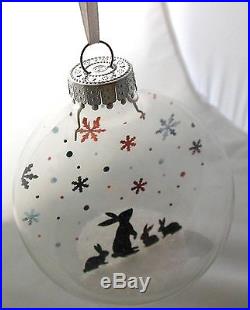 NEW Snow Bunnies Glass Christmas Ornament by Glak Love NIB 80mm Bunny Rabbit