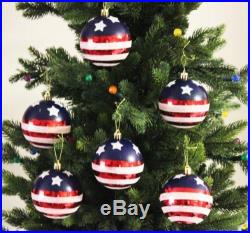 NEW Stars & Stripes Christmas Ball Tree Ornaments, Holiday Decorations, 6pcs/Set