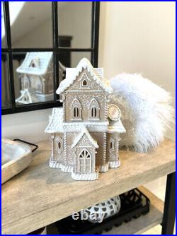 NEW Victorian Gingerbread House Decor Lighted, White/Brown Glitter Christmas TJX