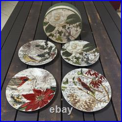 NEW Vintage Y2K Pottery Barn Christmas Songbird Floral Set 4 8.25 Plates Boxed NEW Vintage Y2K Pottery Barn Christmas Songbird Floral Set 4 8.25 Plates Boxed