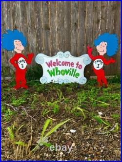 NEW Welcome to Whoville Sign Thing One and Two WOOD Lawn Yard Art Decorations