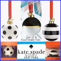 NIB $240 Kate Spade NY Lenox Set/8 Deck the Halls Christmas Ball Ornaments Boxed