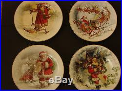 NIB 8 NEW Pottery Barn NOSTALGIC SANTA DINNERWARE set/ 8 SALAD Plates CHRISTMAS