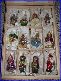 NIB! Inge-Glas 12 Twelve Days of Christmas German Glass Ornament Set in Wood Box