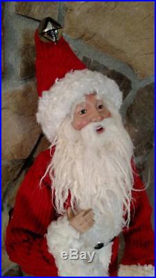 NIB Large 34 SANTA Rustic Red White Jingle Bell Hat CHRISTMAS Doll FIGURE Prop