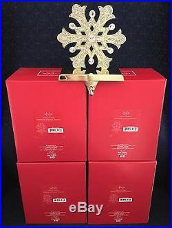 NIB Lenox Holiday Christmas SNOWFLAKE Stocking Holders Gold Heavy Metal Set of 4