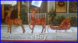 NIB Outdoor Holiday Decor. 90 long LIGHTED Lead-Wire & Resin DEERS & SLED