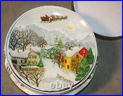 NIB Pottery Barn 8 PC WINTER VILLAGE 4 DINNER Plates & 4 Salad PLATES CHRISTMAS