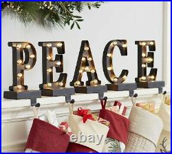 NIB Pottery Barn Lit Bronze Christmas Stocking Holder Peace Mantel Brand New