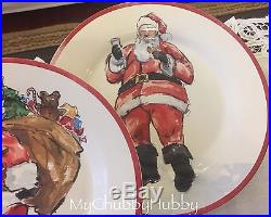 NIB Pottery Barn S/8 PAINTED SANTA CLAUS 4 SALAD & 4 DINNER Plates CHRISTMAS
