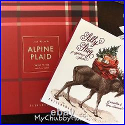 NIB Pottery Barn S/8 SILLY STAG & ALPINE PLAID PLATES 4 Appetizer & 4 Salad