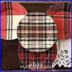 NIB Pottery Barn S/8 SILLY STAG & ALPINE PLAID PLATES 4 Appetizer & 4 Salad