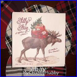 NIB Pottery Barn S/8 SILLY STAG & ALPINE PLAID PLATES 4 Appetizer & 4 Salad