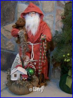 NIB Ragon 20 Primitive Old World SANTA Teddy Bear Toy Bag Christmas Scene Decor