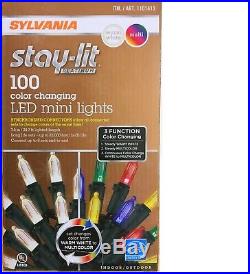 NIB Sylvania Stay-Lit Platinum Color Changing 3-Function LED Mini X-mas