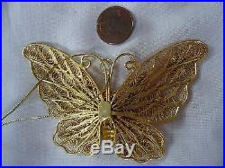 NICE BUTTERFLY ORNAMENT GOLD TONE FILIGREE WITH COLORFUL ENAMEL-RED GREEN