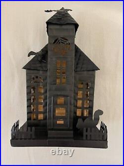 NWOT Pottery Barn Medium HAUNTED HOUSE VOTIVE Holder HALLOWEEN Black Cat