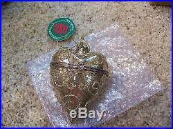 NWT 3.5 GOLD Scroll Glitter Mercury GLASS Hinged HEART Box CHRISTMAS Ornament