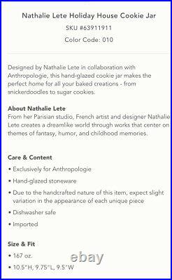 NWT Anthropologie Nathalie Lete Holiday House Cookie Jar
