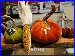 NWT Lot of 4 Hot Skwash Velvet/Crystal Pumpkins/Corn Halloween Thanksgiving
