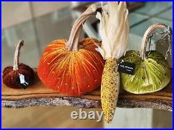 NWT Lot of 4 Hot Skwash Velvet/Crystal Pumpkins/Corn Halloween Thanksgiving