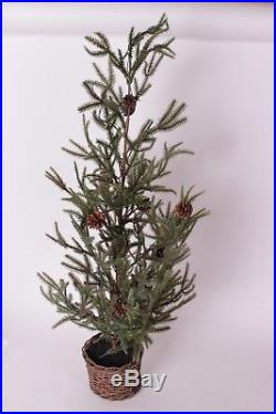 NWT Pottery Barn Faux Lit Pine tree in basket large Christmas 36 3′ tall