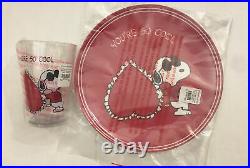 NWT Pottery Barn Kids Peanuts Valentine Charlie Brown Snoopy Plates Cups set