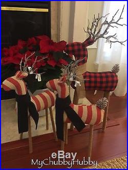 NWT Pottery Barn S/3 FABRIC REINDEER 1 Lg BUFFALO Check & 2 Med STRIPE STAG