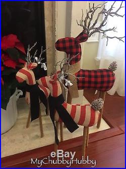 NWT Pottery Barn S/3 FABRIC REINDEER 1 Lg BUFFALO Check & 2 Med STRIPE STAG
