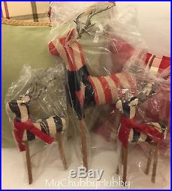 NWT Pottery Barn Set/3 FABRIC REINDEER Family ORNAMENT Christmas STRIPE