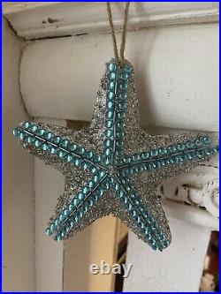 NWT SET 10 Pottery Barn BLUE SPARKLE STARFISH Coastal Ornaments CHRISTMAS