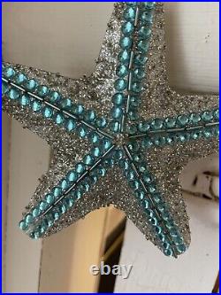 NWT SET 10 Pottery Barn BLUE SPARKLE STARFISH Coastal Ornaments CHRISTMAS