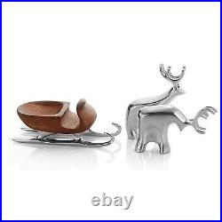 Nambe Christmas Ornament Miniature Sleigh with Reindeer Set 3 Piece Mini