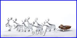 Nambe Christmas Ornament Miniature Sleigh with Reindeer Set 3 Piece Mini